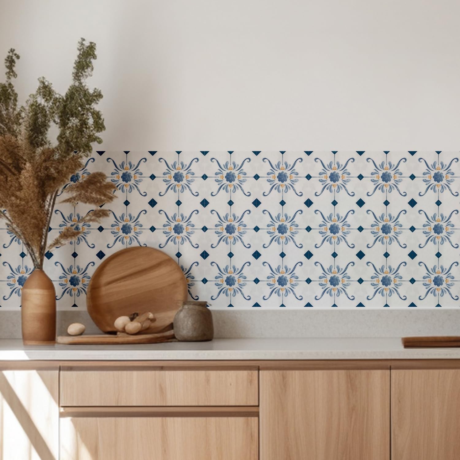 16 Pack, 5.9 Inch Blue and Gold Tile Decals, French Country Watercolor Vinyl …