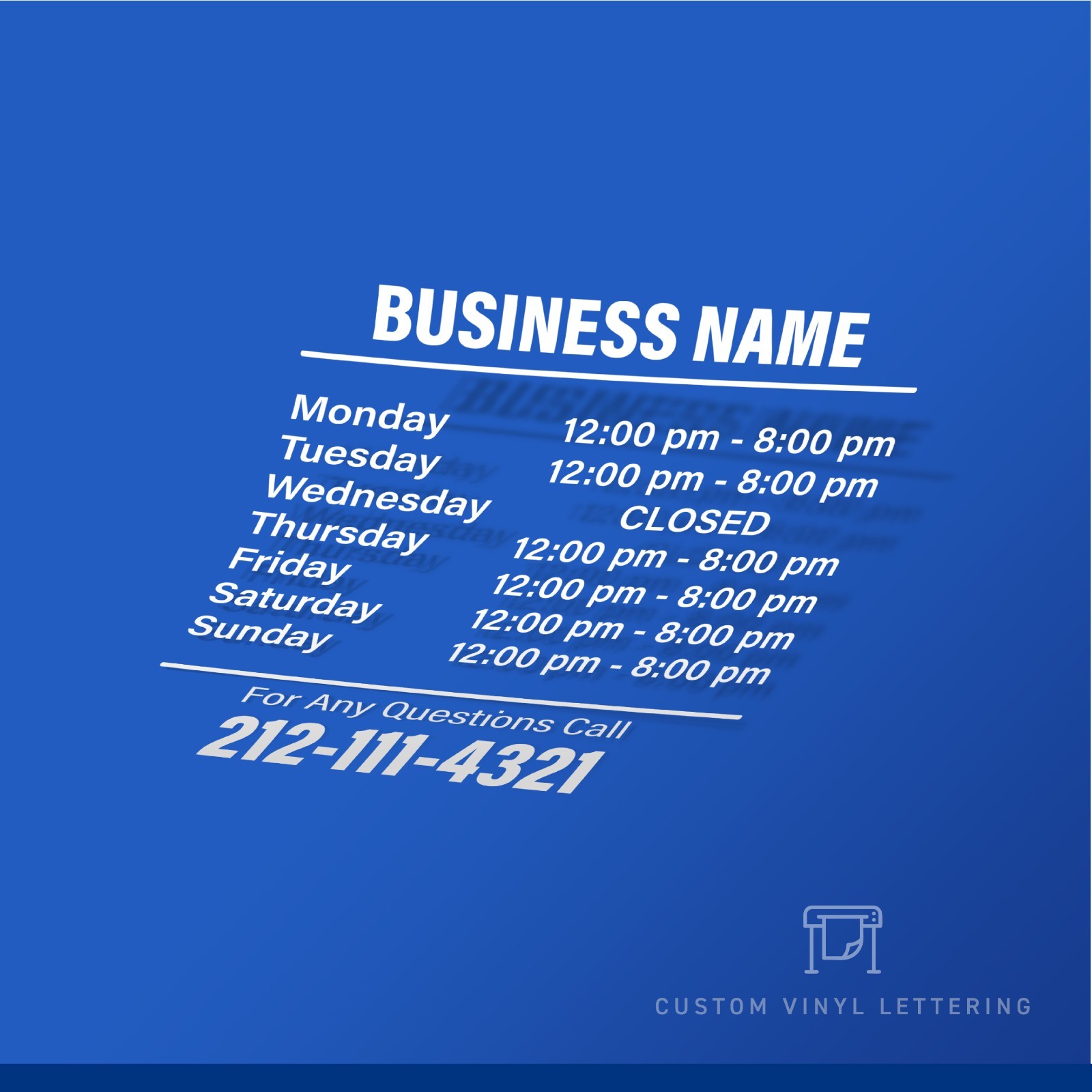 Custom Business Hours Vinyl Decal for Door or Window | Multiple Colors & Size
