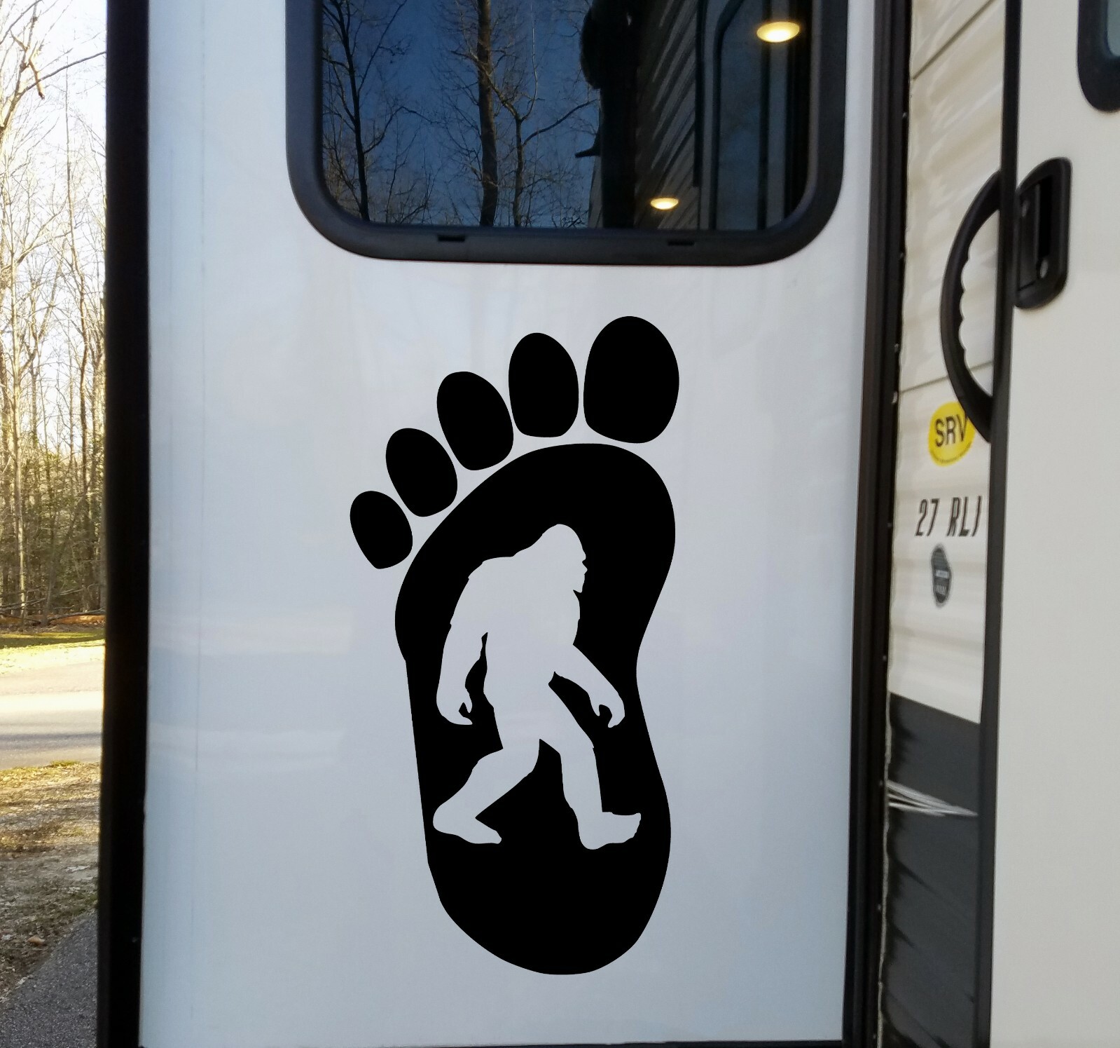 Bigfoot in Footprint Vinyl Decal V2 | Sasquatch PNW Hiking | Die Cut Sticker