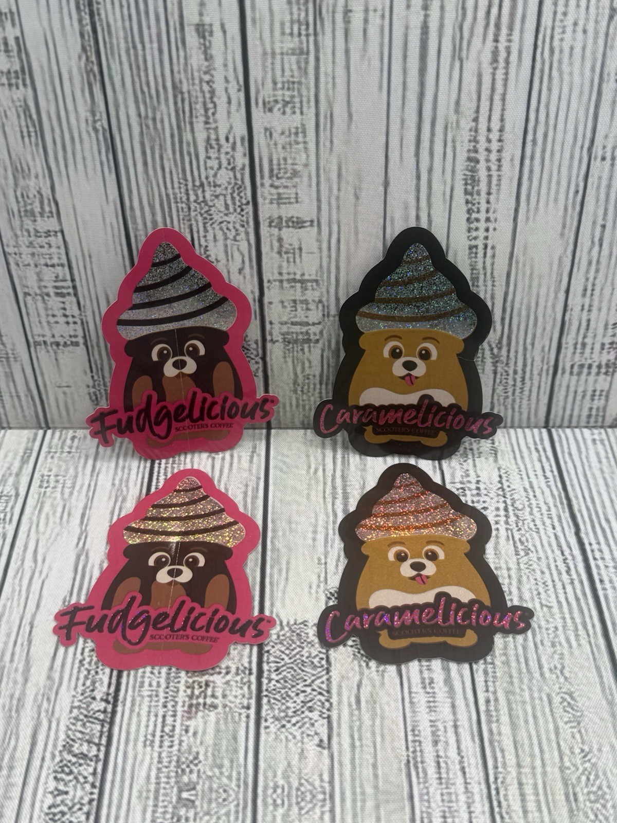 scooters coffee sticker **Licious SET Caramel & Fudge. Lot If 4 Stickers