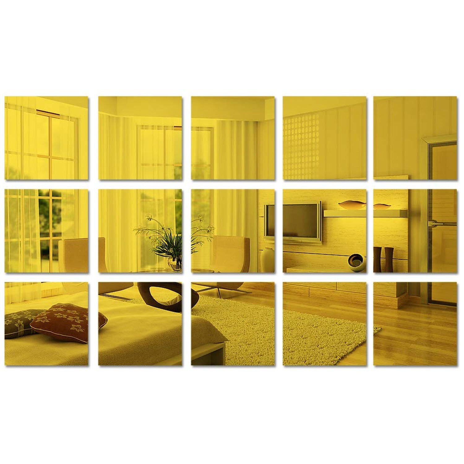 15 Pieces 6in Square Acrylic Mirror Sticker Sheet, Self Adhesive Golden Mirro…