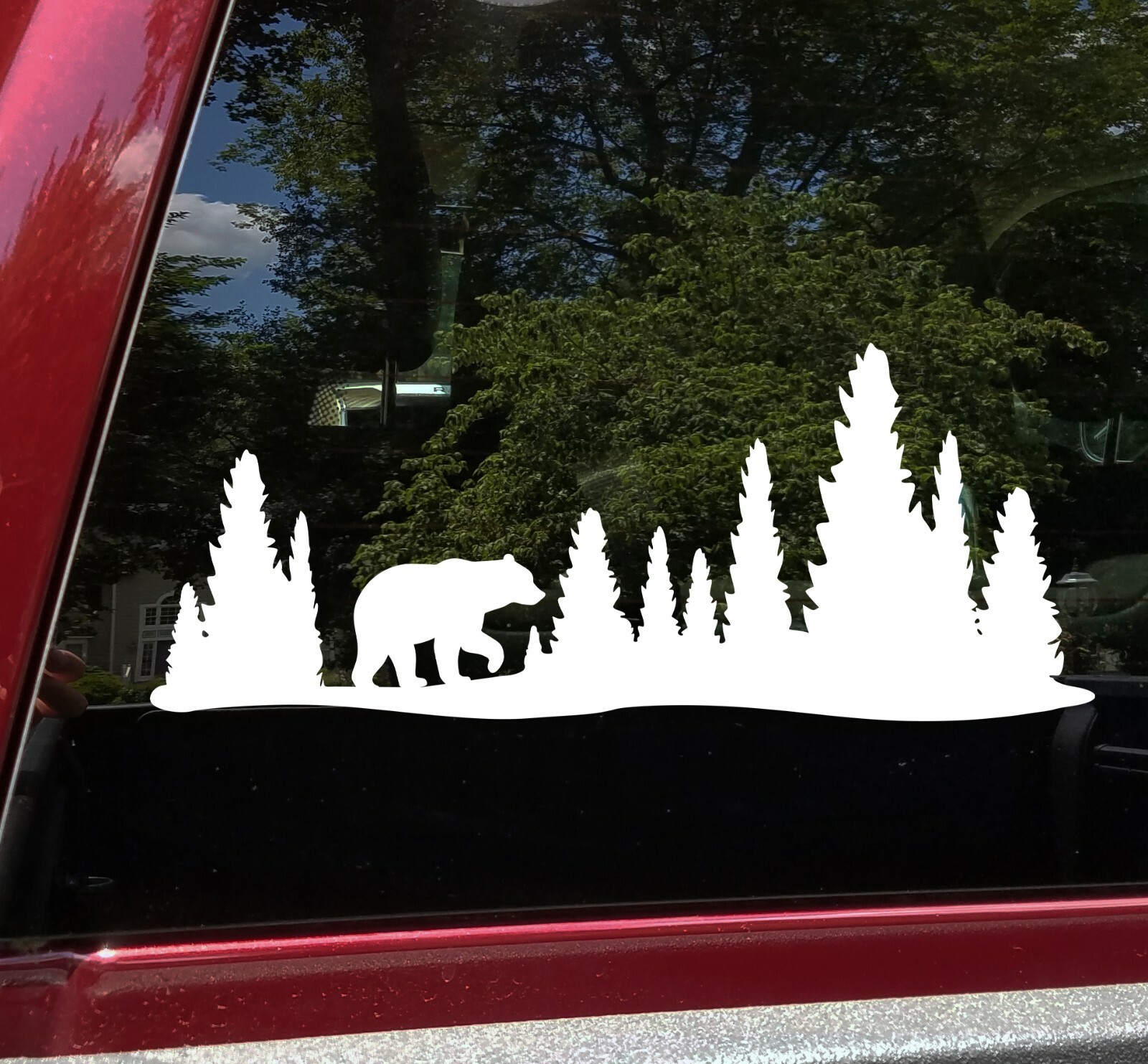 Bear in Tree Line V4 Vinyl Decal RV Graphics Motorhome Pine Trees Forest Camping