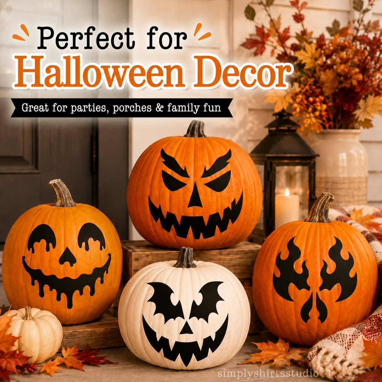 Halloween Pumpkin Face Sticker Set | 4 Reusable Jack-O'-Lantern Vinyl Decals
