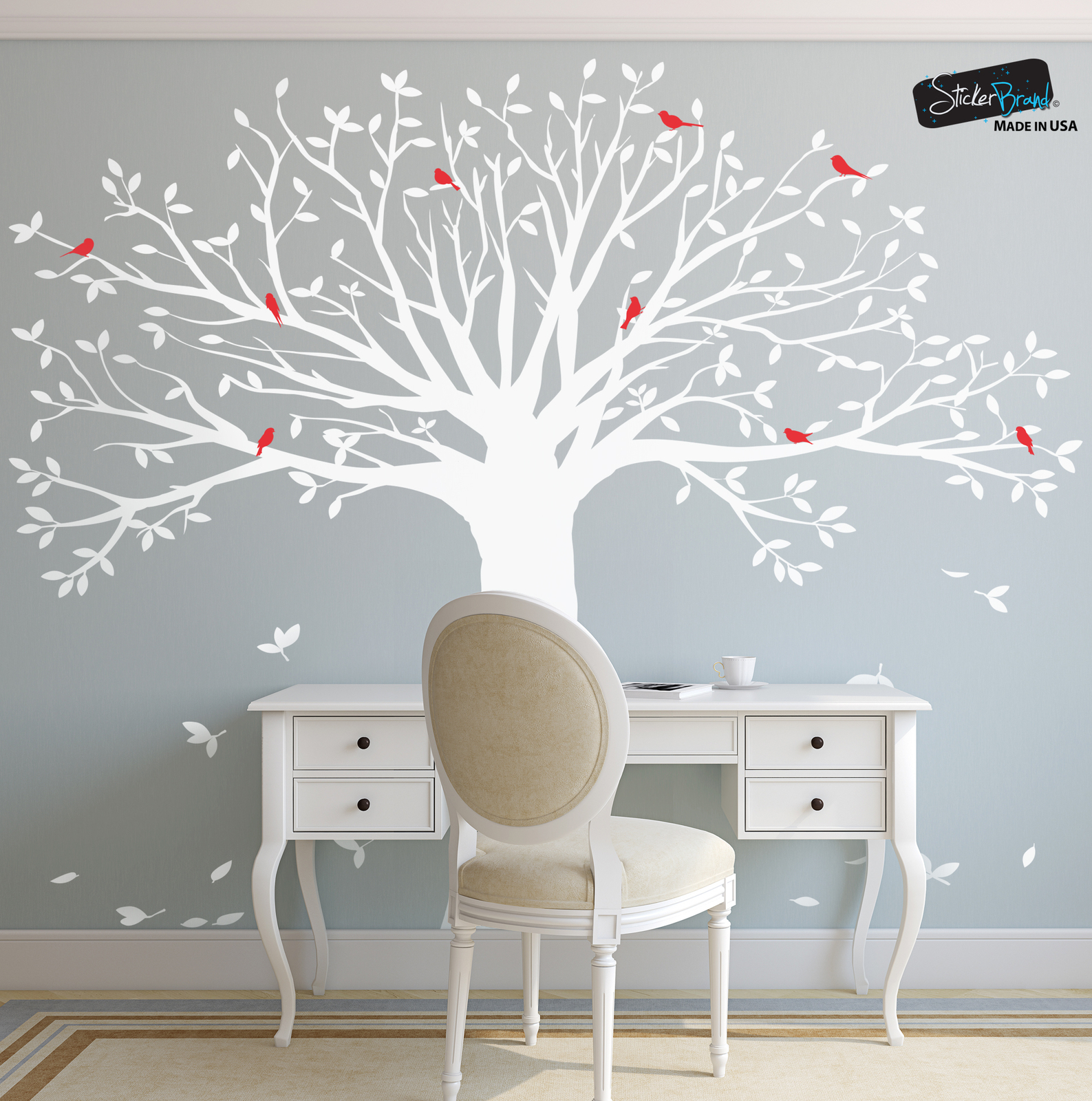 Large Family Tree w/ Birds Wall Decal Sticker by Stickerbrand. Living Room #6087