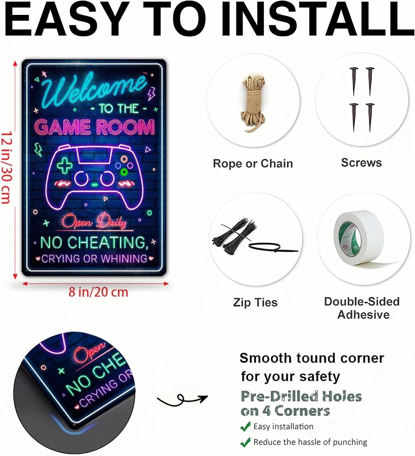 Cyberpunk Neon Gaming Decor – Welcome to the Game Room Sign, 8 x 12