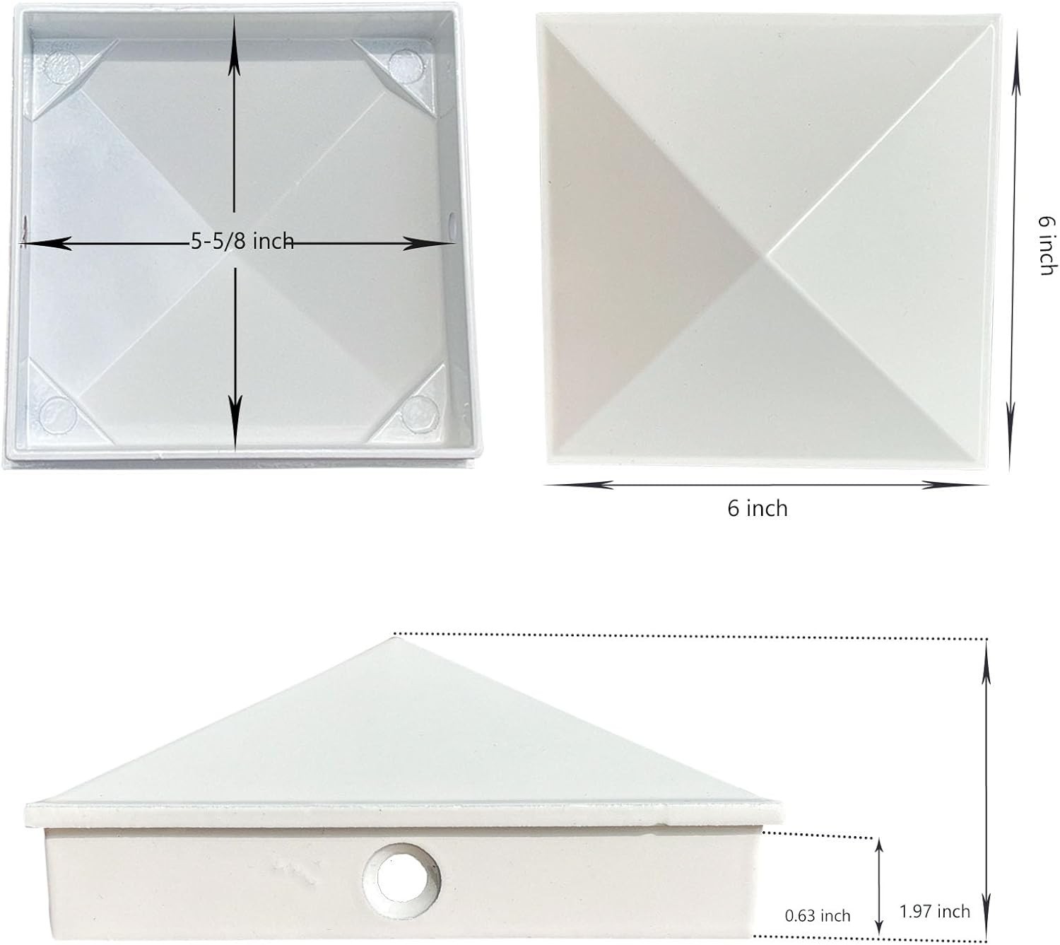 6×6 White Fence Post Caps Powder-Coated Aluminum Pyramid Deck Caps for 6×6 No…