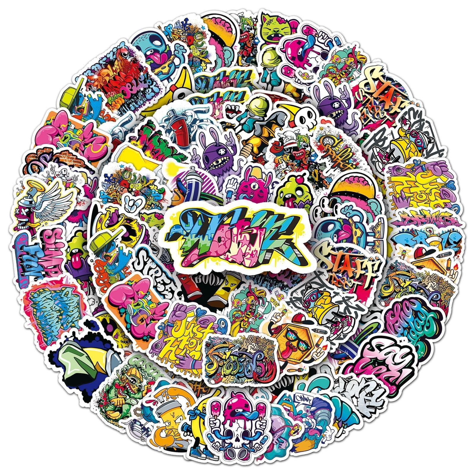 50 Pcs Street Graffiti Stickers – Cool Urban Art Designs, Premium PVC, Removable