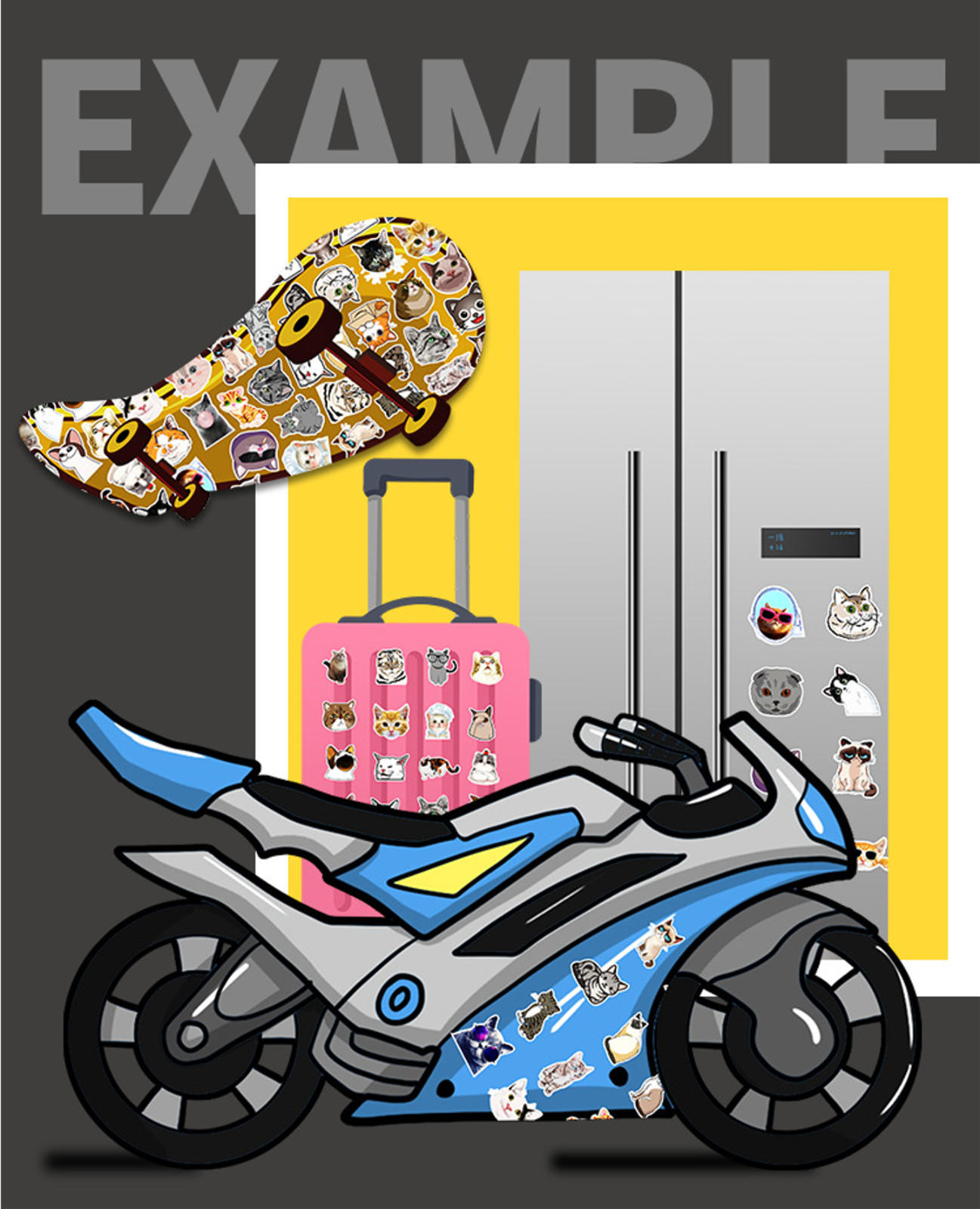 50 Pcs Stickers Cute Funny Cats Laptop Luggage Graffiti Fridge Phone Car Vinyl