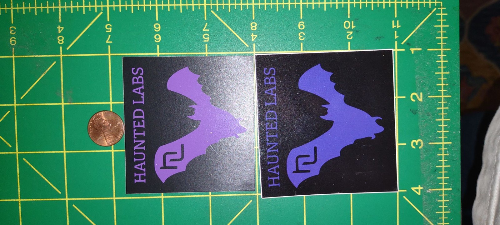 Haunted Labs Sticker Set 2 Vinyl Bat Logo Black Purple Sticker 2.75in Square