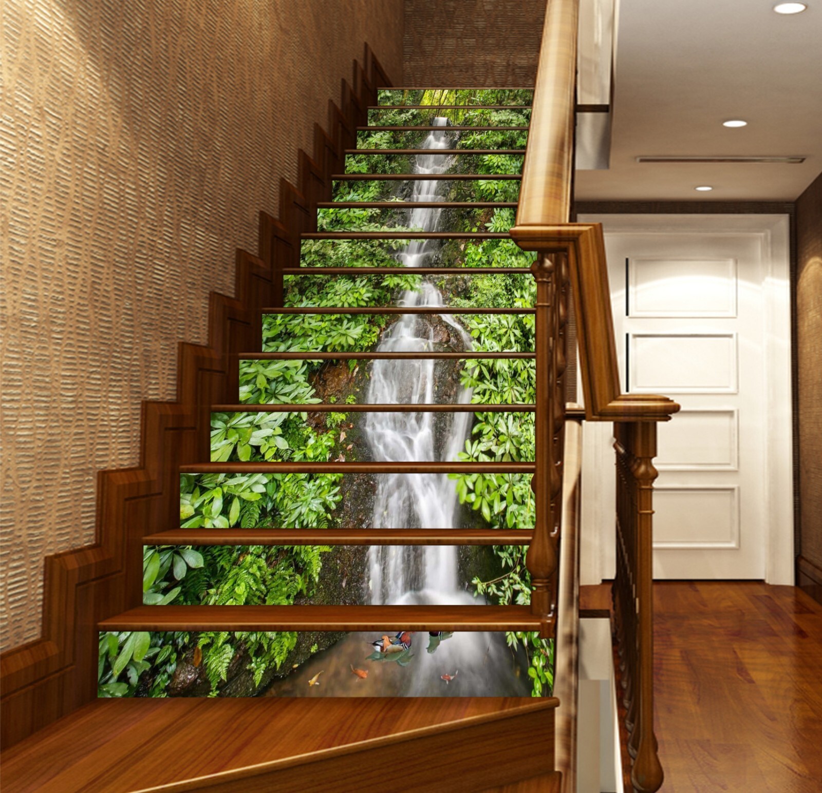 3D Waterfall Leaves AZ864 Stair Risers Decoration Mural Vinyl Wallpaper Kay