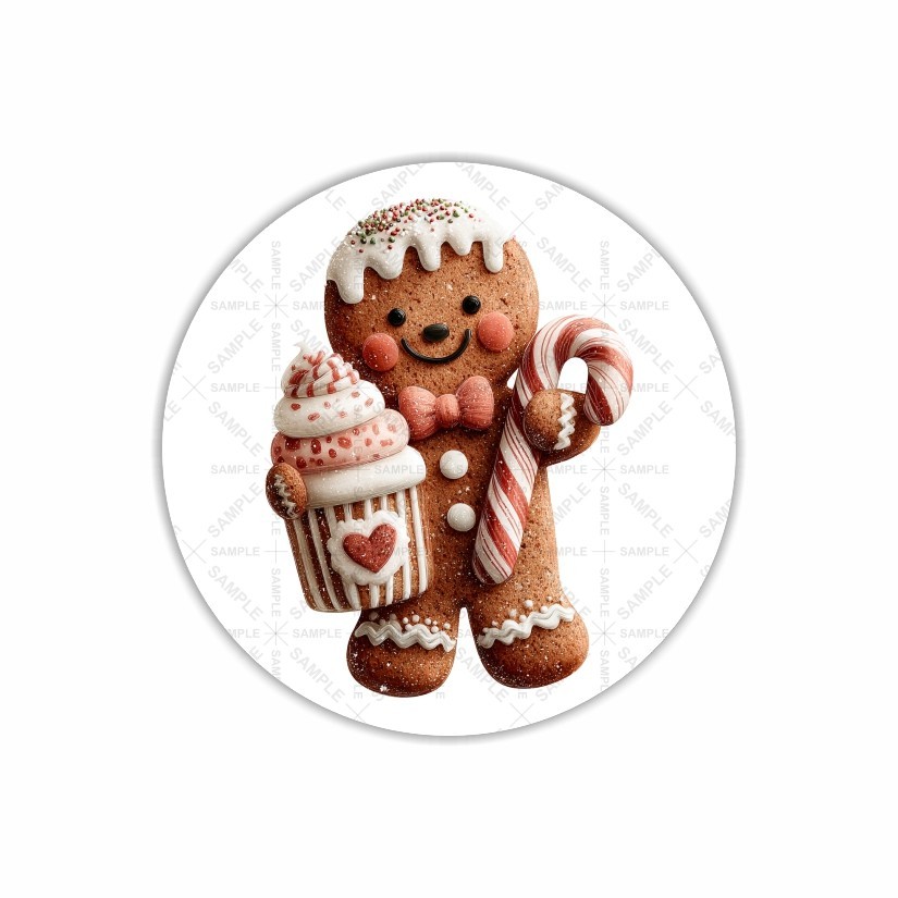 Ginger Cookie Christmas Round Dot Stickers Set, 1.2" & 1.5"