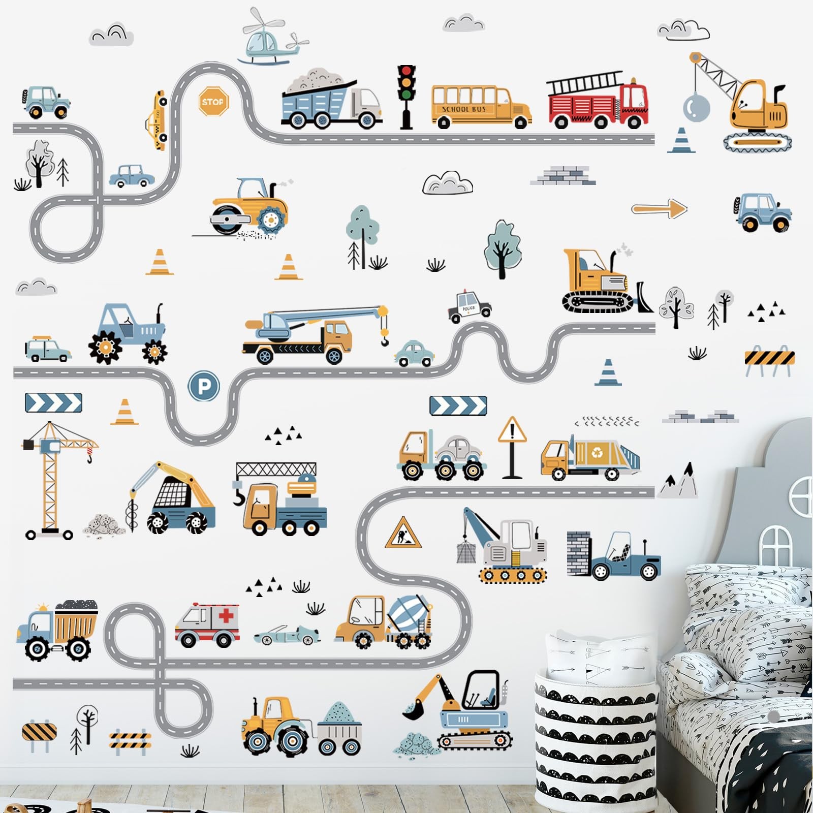 Vehicles Road Transportation Wall Stickers Construction Cars Wall Decals Boy …