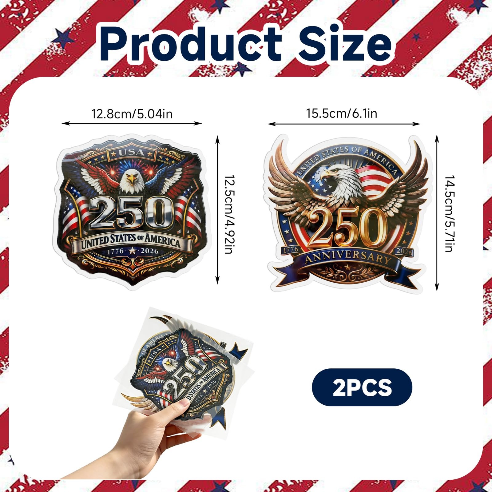 2 Pcs 250 Anniversary USA Stickers,Patriotic Bald Eagle 1776 to 2026 Vinyl Wi…