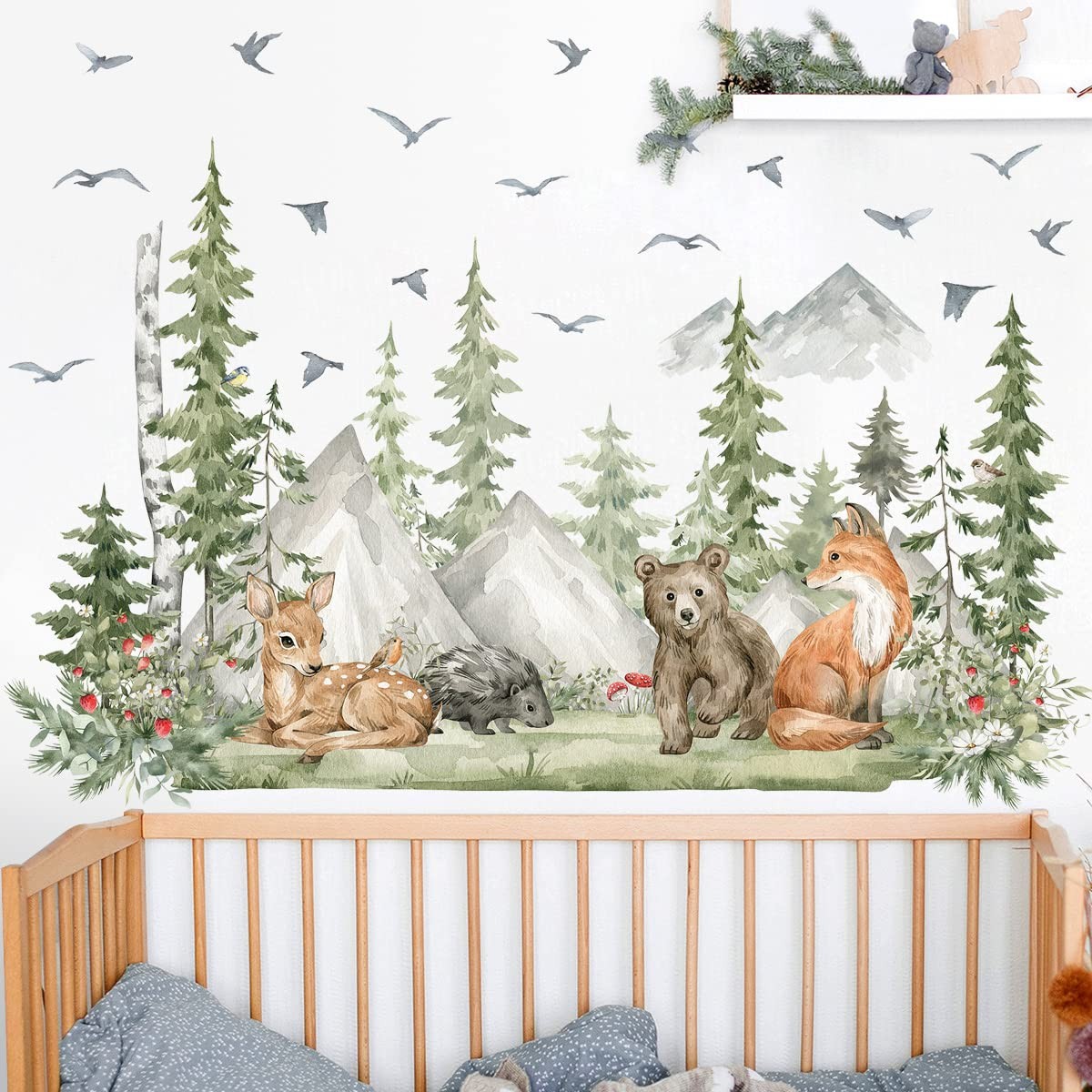 Amaonm 4 of 12×36 inch Giant Mountain Forest Tree Wall Decal Woodland Deer Be…