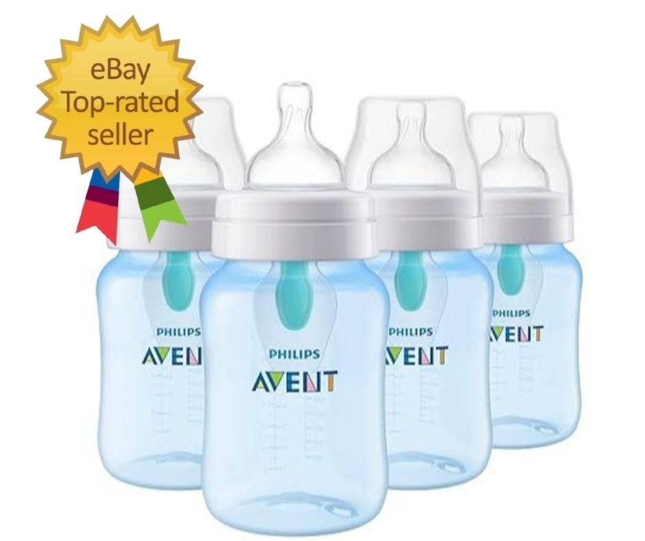 Anti-Colic Bottle with AirFree Vent, 9oz, with Flow 2 Nipples, 1m+, 4pk, Blue, S