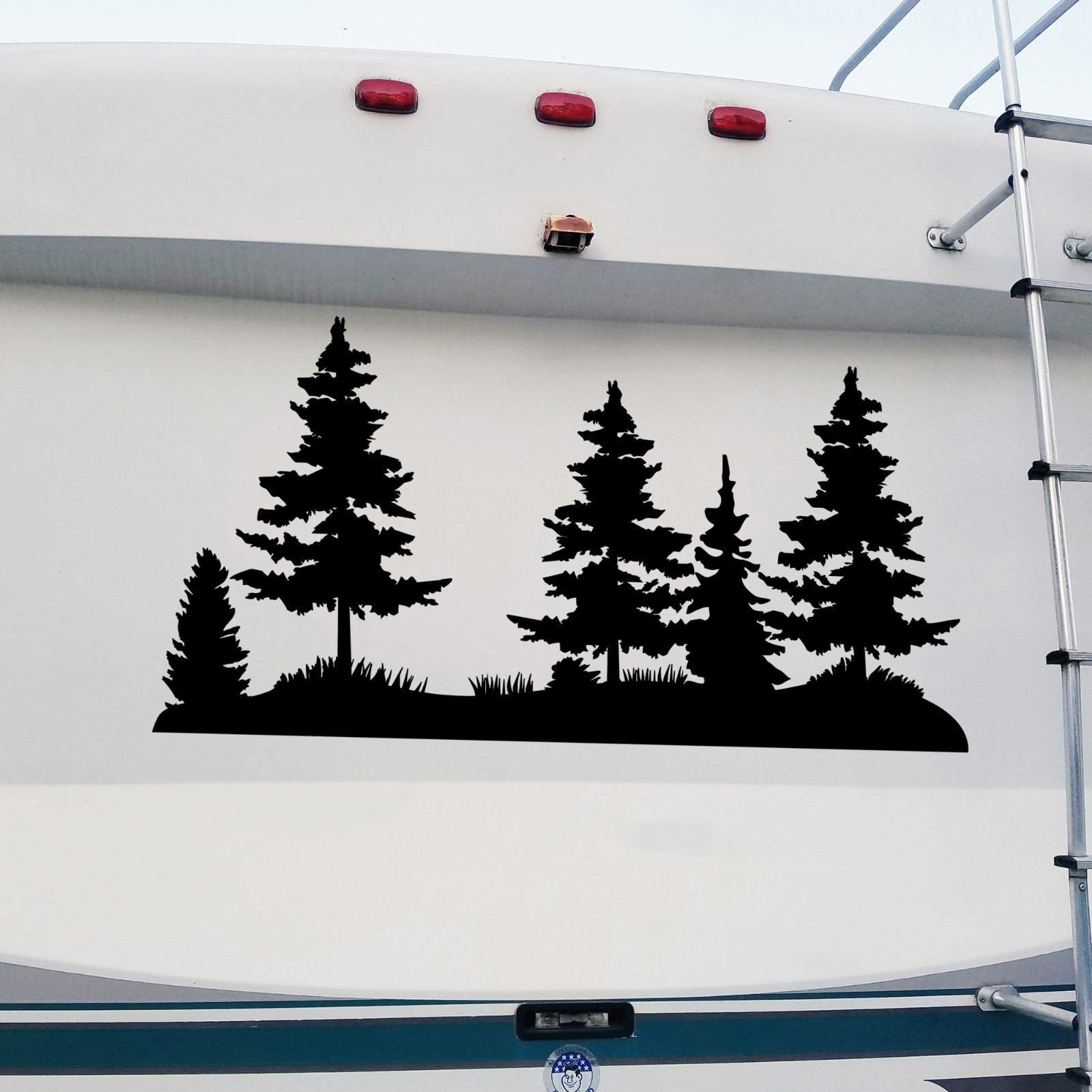 Pine Tree Landscape Scene Vinyl Decal V2 – Forest Silhouette Sticker – 20 Colors