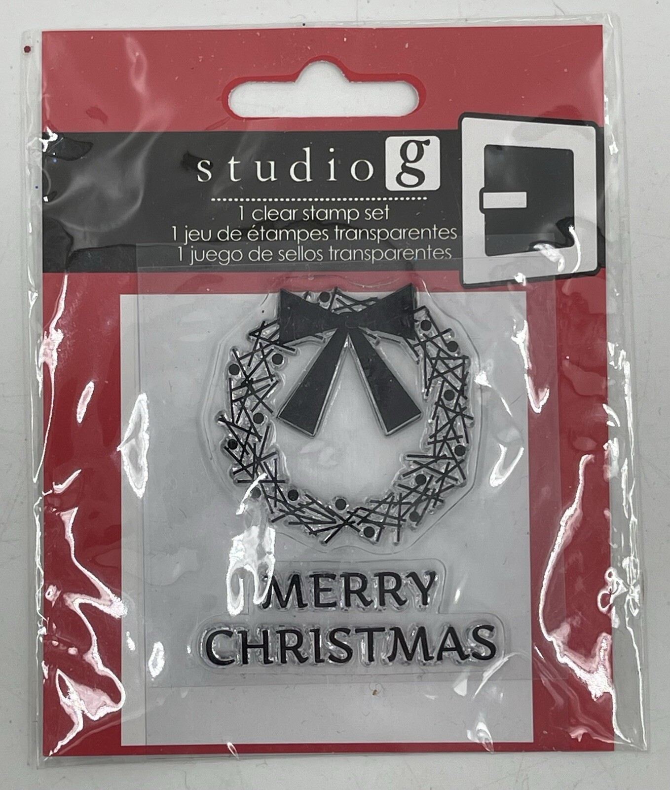 Studio G Cling Rubber Stamps Merry Christmas Wreath Bow Ornament New NIP