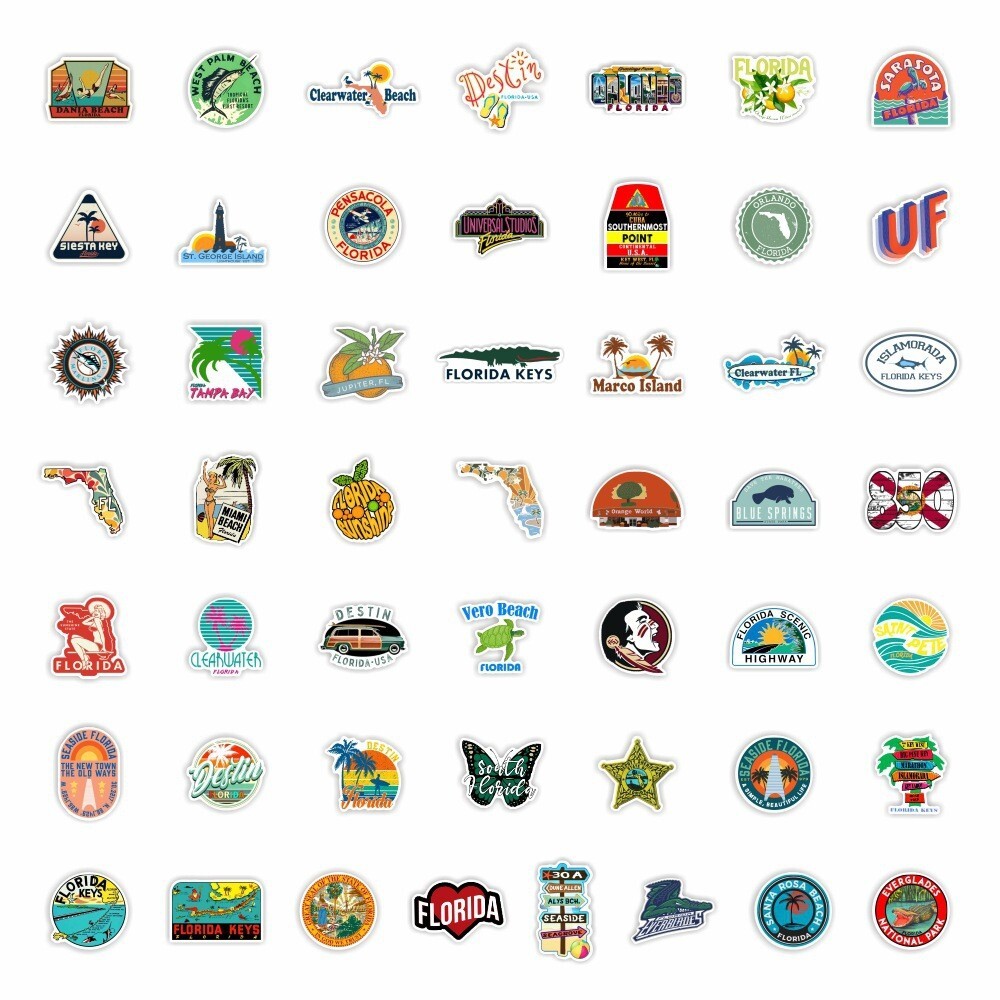 100pcs FLORIDA Stickers, Beach Travel Vacation Stickers, #075163