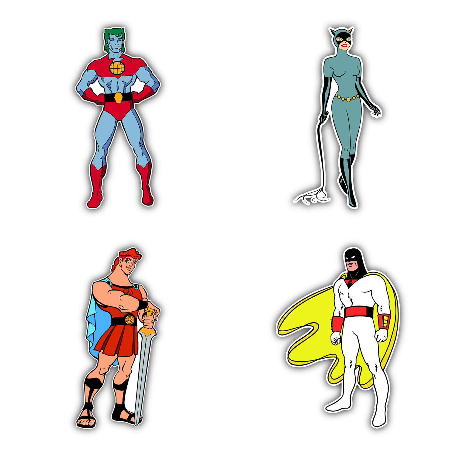 Superhero Characters Cartoon Set Of 4 Vinyl Sticker Decal – 5" longer side ID:2