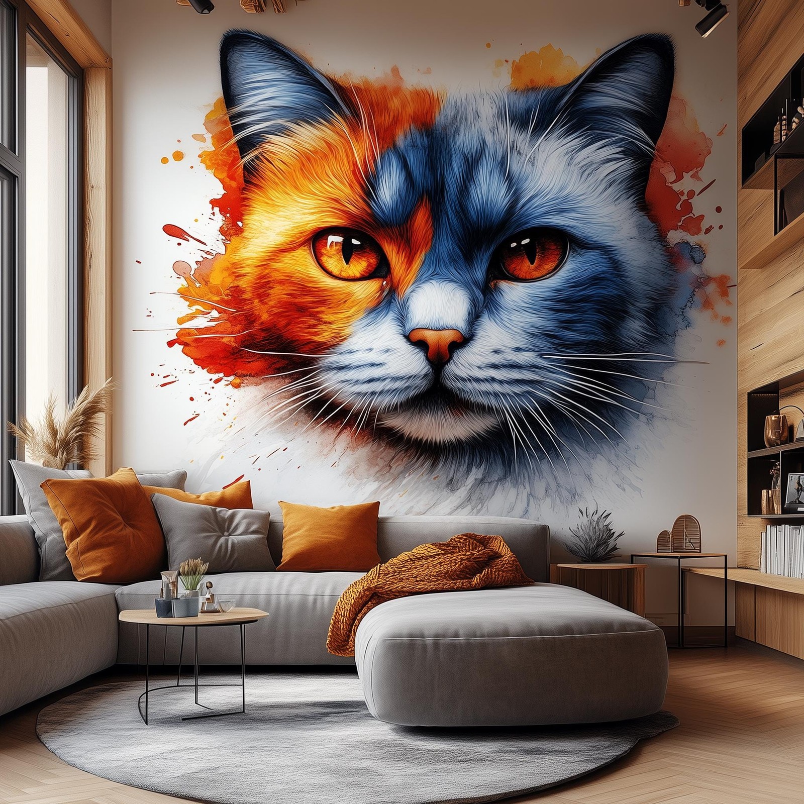 Cat Face Wall Decal | Two-Tone Watercolor Cat Sticker