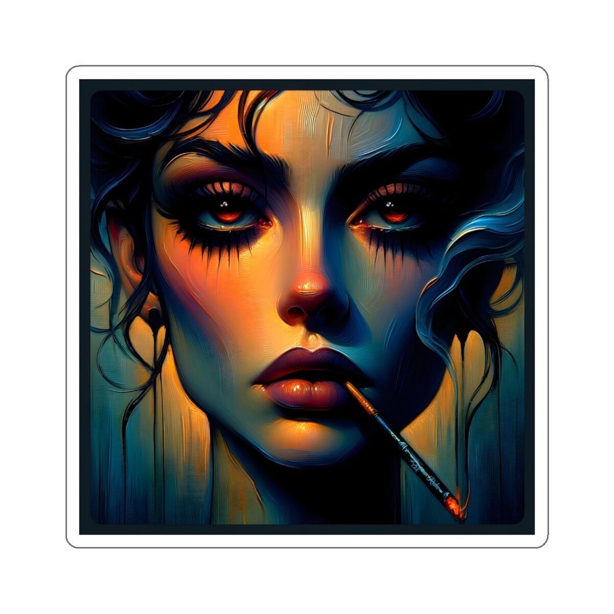 Ordeal Oil Canvas Portrait Moody Kiss Cut Sticker