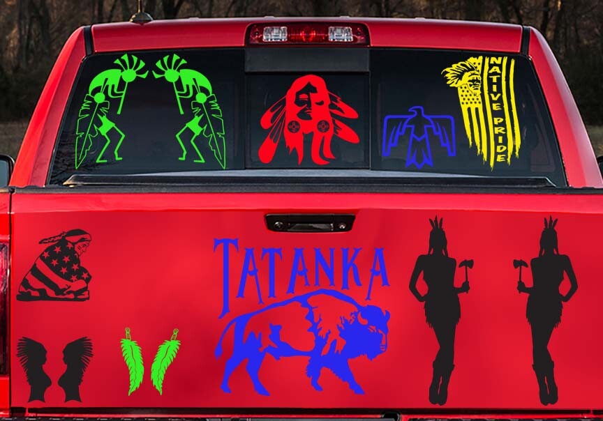 Native American Two Girls with Tomahawks Sticker Decal