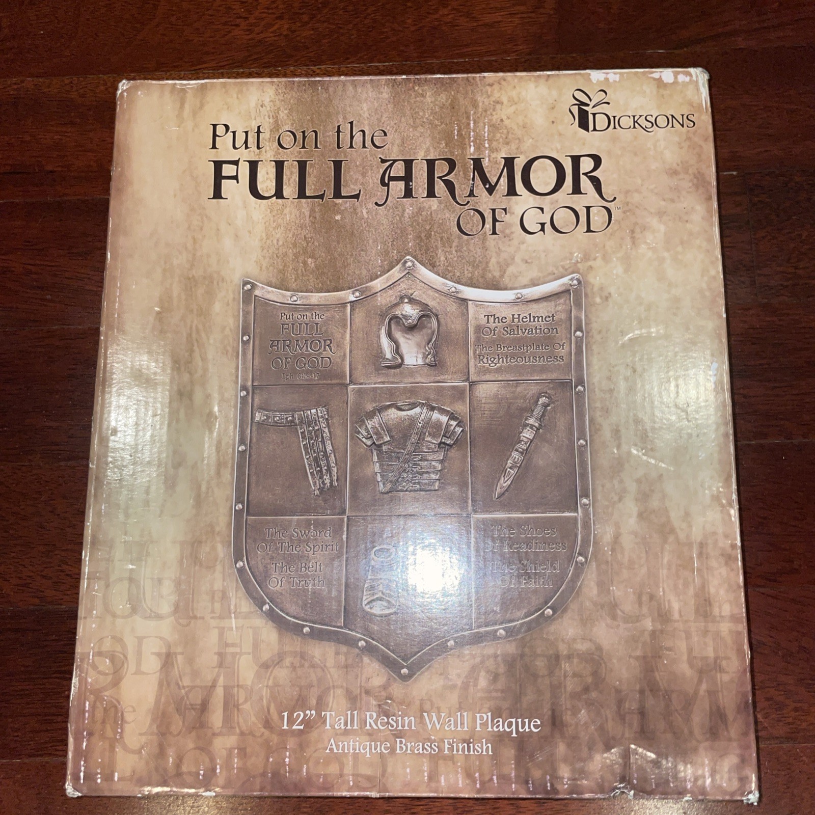 Put On The Full Armour Of God Resin Antique Brass Finish Wall Plaque 12”