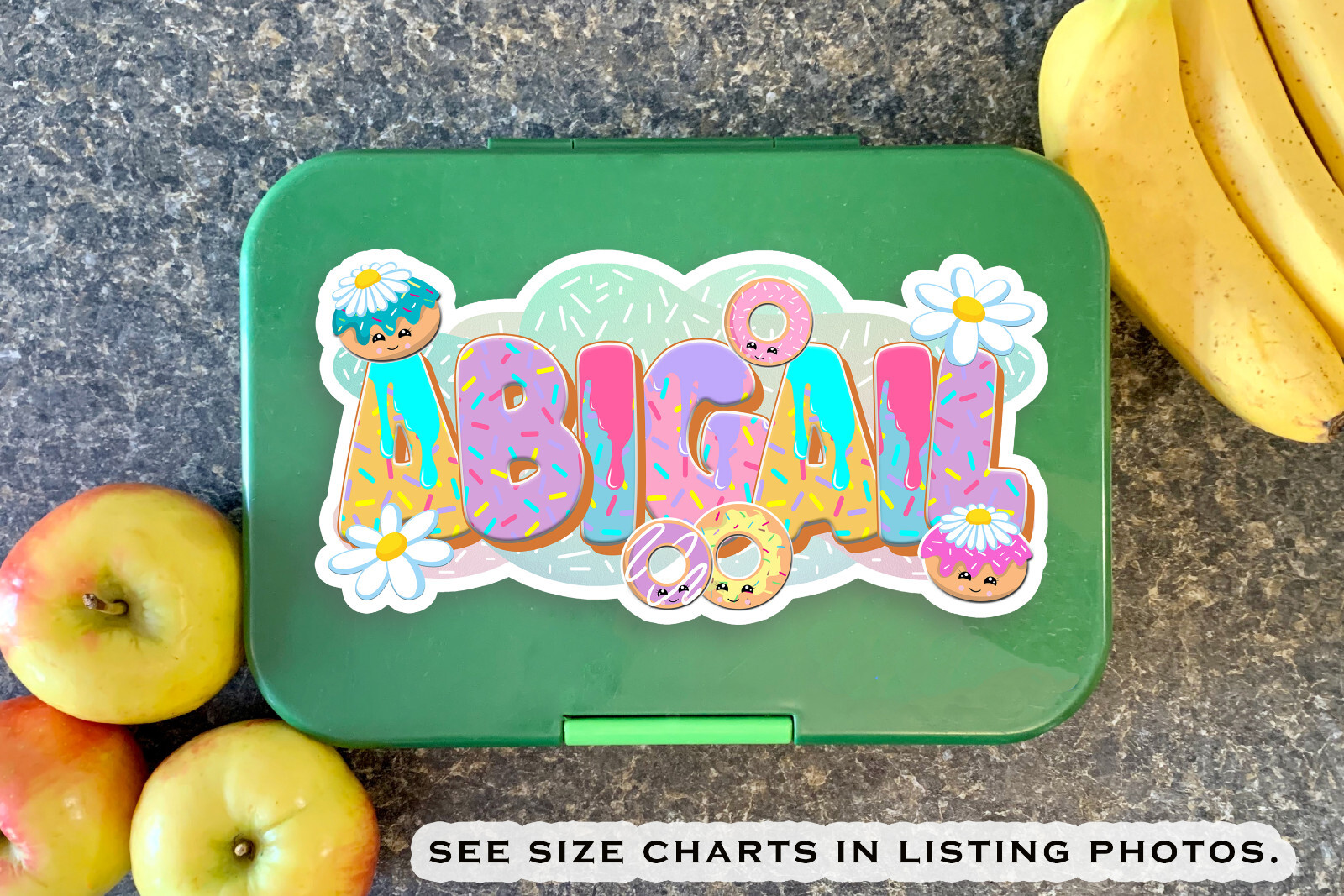 Custom Name Stickers • Waterproof Vinyl • Cute Donut Design • Sweet Lovers Gift