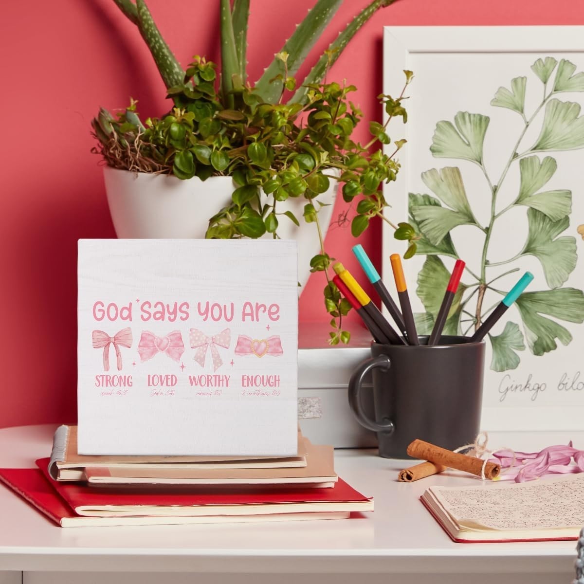 Chic Preppy Pink Bow Wooden Box Sign – Uplifting Bible Decor for Girls Rooms