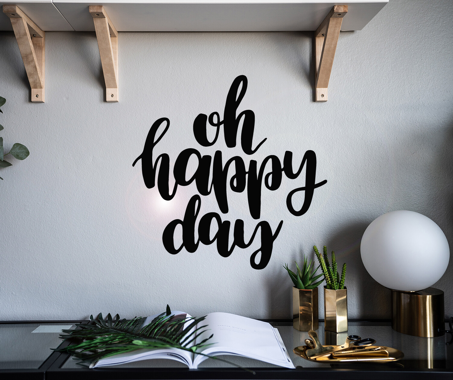 Vinyl Wall Decal Quote Oh Happy Day Home Idea Stickers 22.5 in x 22.5 in gz156