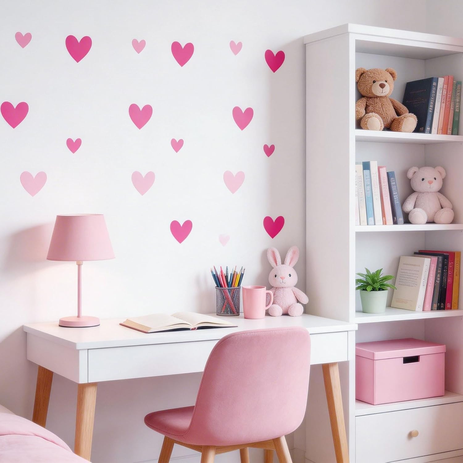 170 Pcs Heart Wall Decals – Peel and Stick Pink Decor for Girl Bedroom, Nursery,