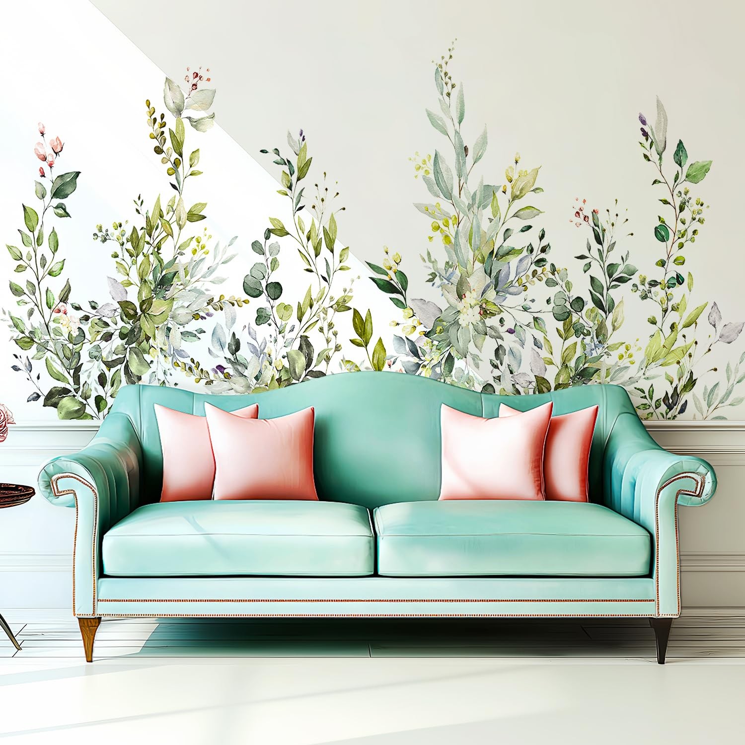 Green Plants Leaves Wall Decals Peel and Stick, Large Floral Flowers Wall Sti…