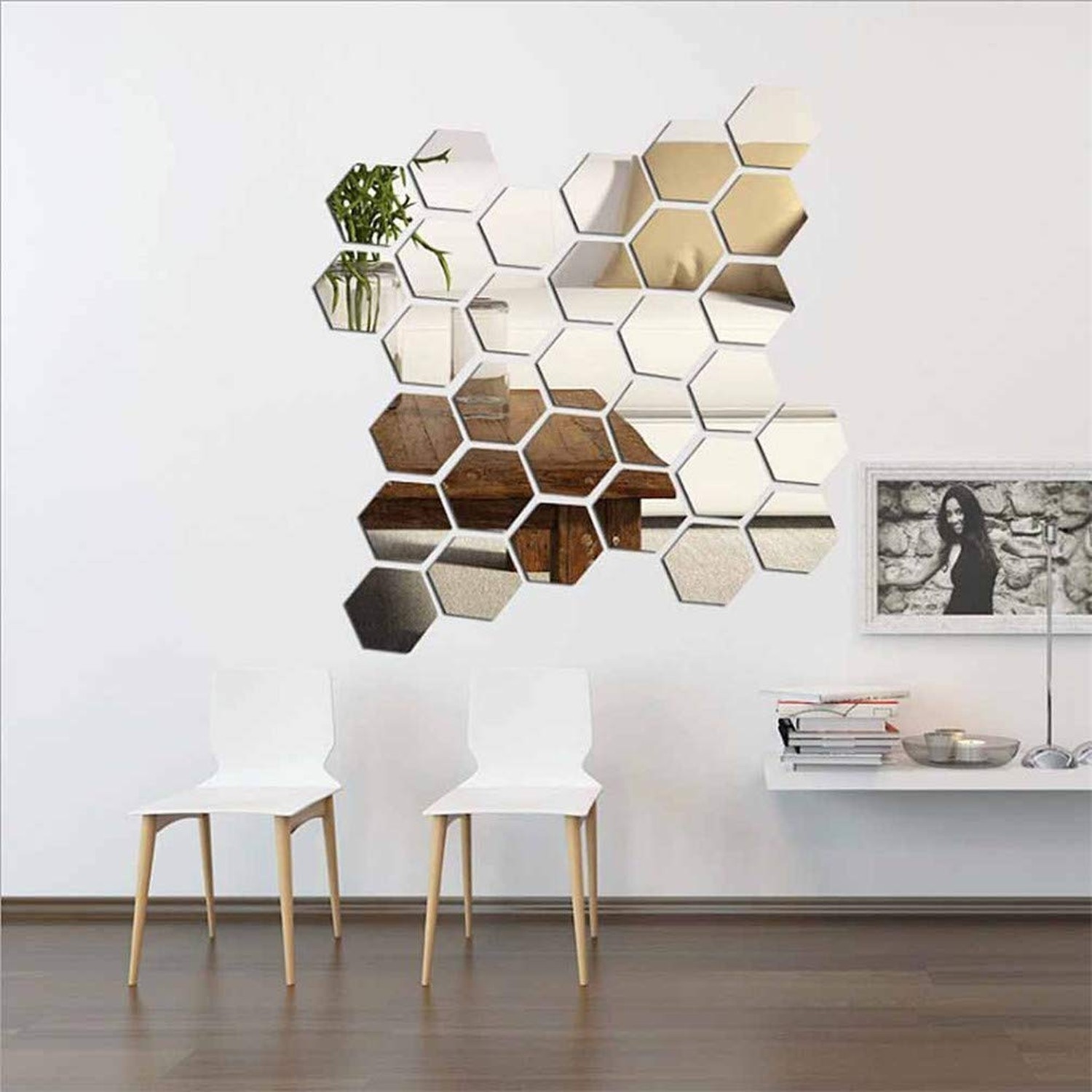 3D Hexagon Acrylic Mirror Wall Decor – Self Adhesive Tiles (15 PCS) 15 Pcs