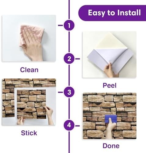 3D Peel and Stick Faux Stone Wall Panels 11.8" x 11.8" 10-Pack, Stone-Look Wa…