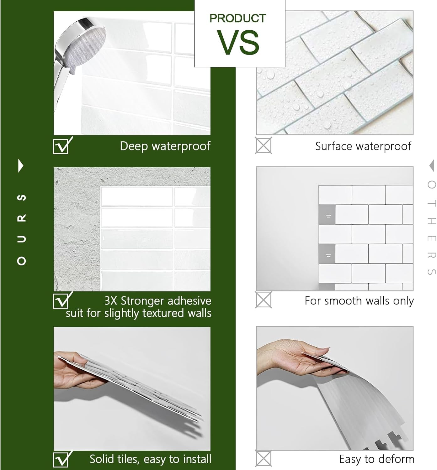 STICKGOO 10-Sheet Peel and Stick Backsplash Tile, Self Adhesive Vinyl Wall Tiles