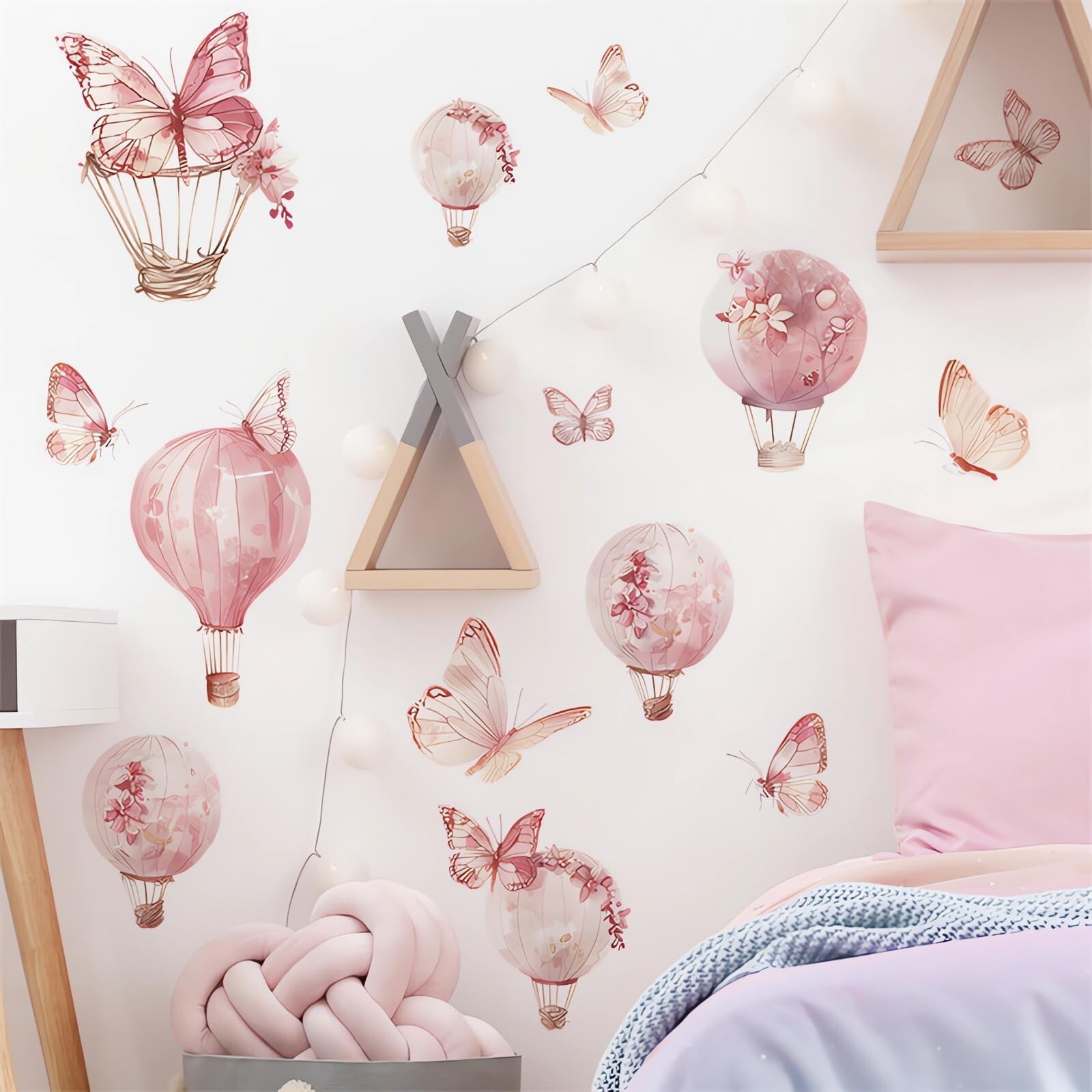Pink Butterfly Hot Air Balloon Large Wall Stickers, sacinora DIY Art Wall Dec…