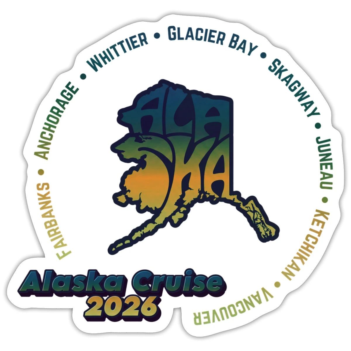 2026 Commemorative Alaskan Scenic Ports Cruise Sticker, max. 4 x 4"