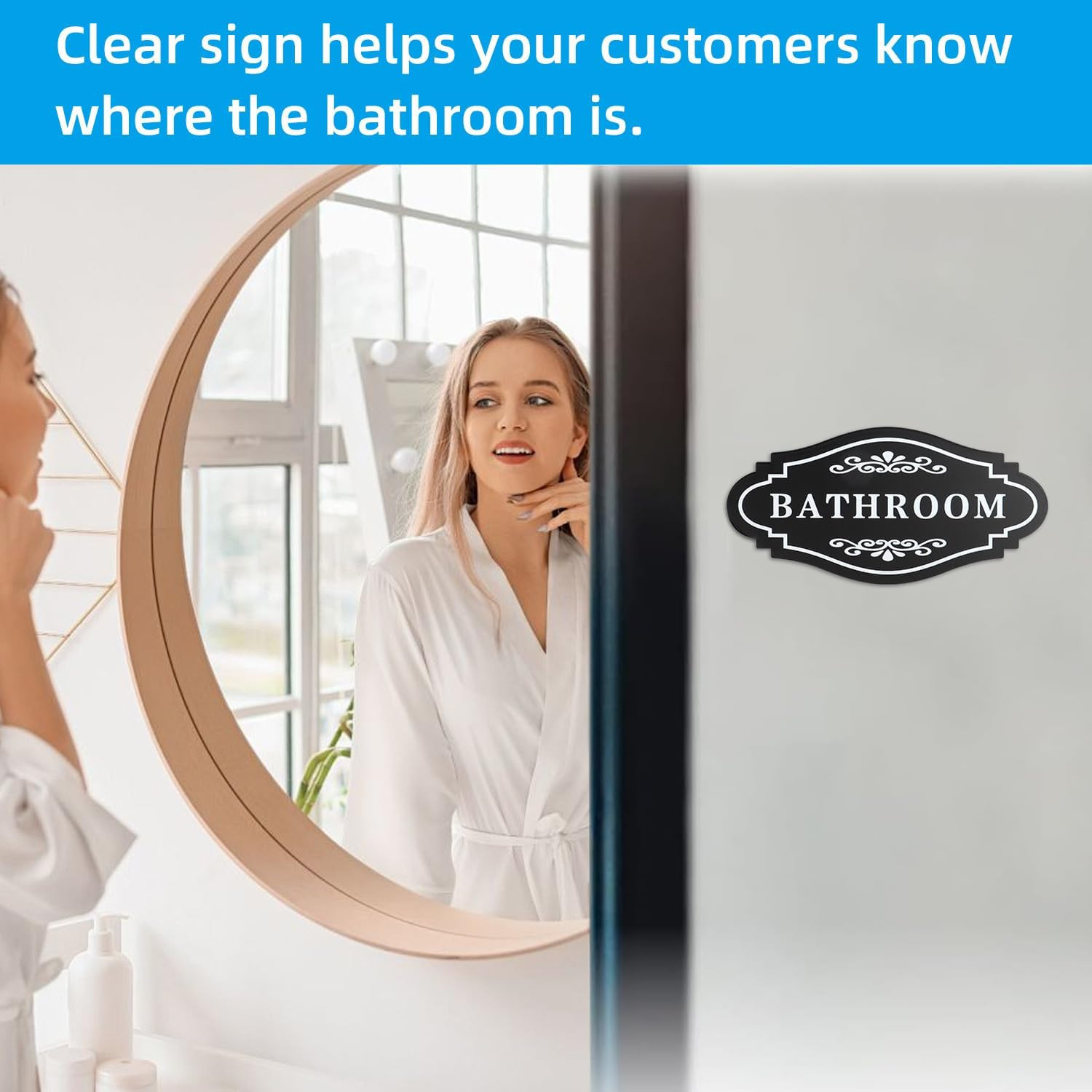 Bathroom Sign Sticker for Business and Home,Self-Adhesive Cute Bathroom Decor fo