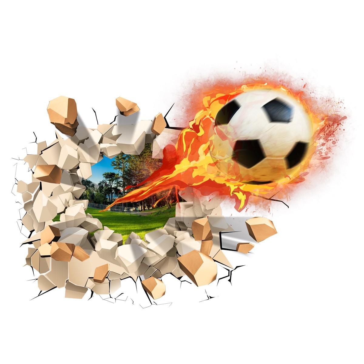 Realistic 3D Soccer Ball Wall Sticker – Cracked Wall Effect 15.7×11.8 Inches