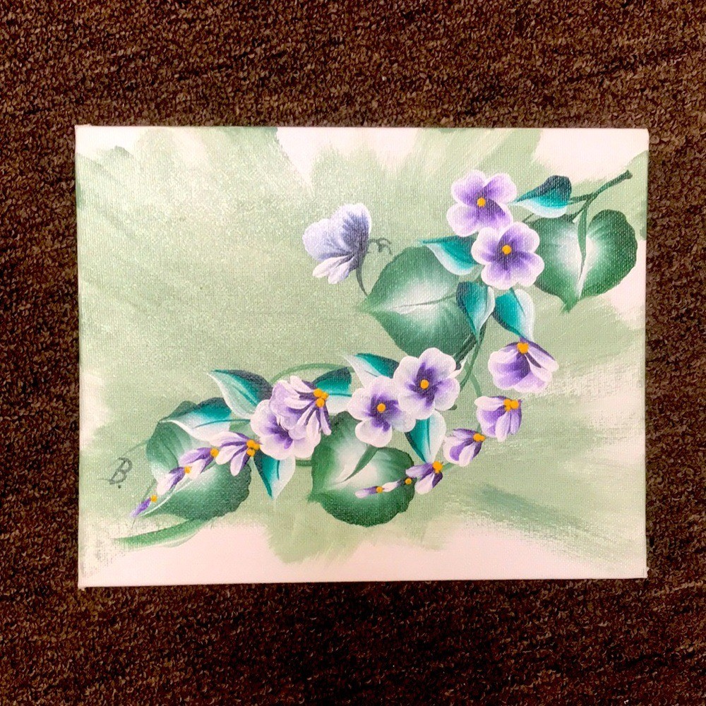 2 Original Signed Flowers & Butterfly Acrylic Paintings on 8×10 Canvas Boards