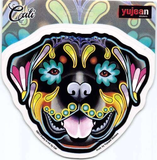 Rottweiler Sugar Skull Dog Die-Cut Decal Sticker Cali Pretty in Ink New Rottie