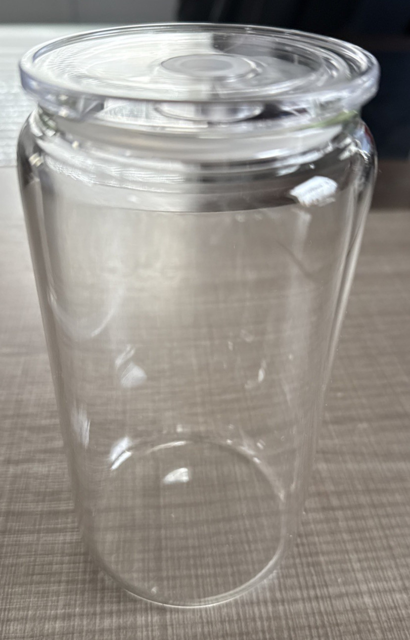 (Lot of 8) 16 oz Glass Cups with Acrylic Lids & Plastic Straws & Straw Cleaners!