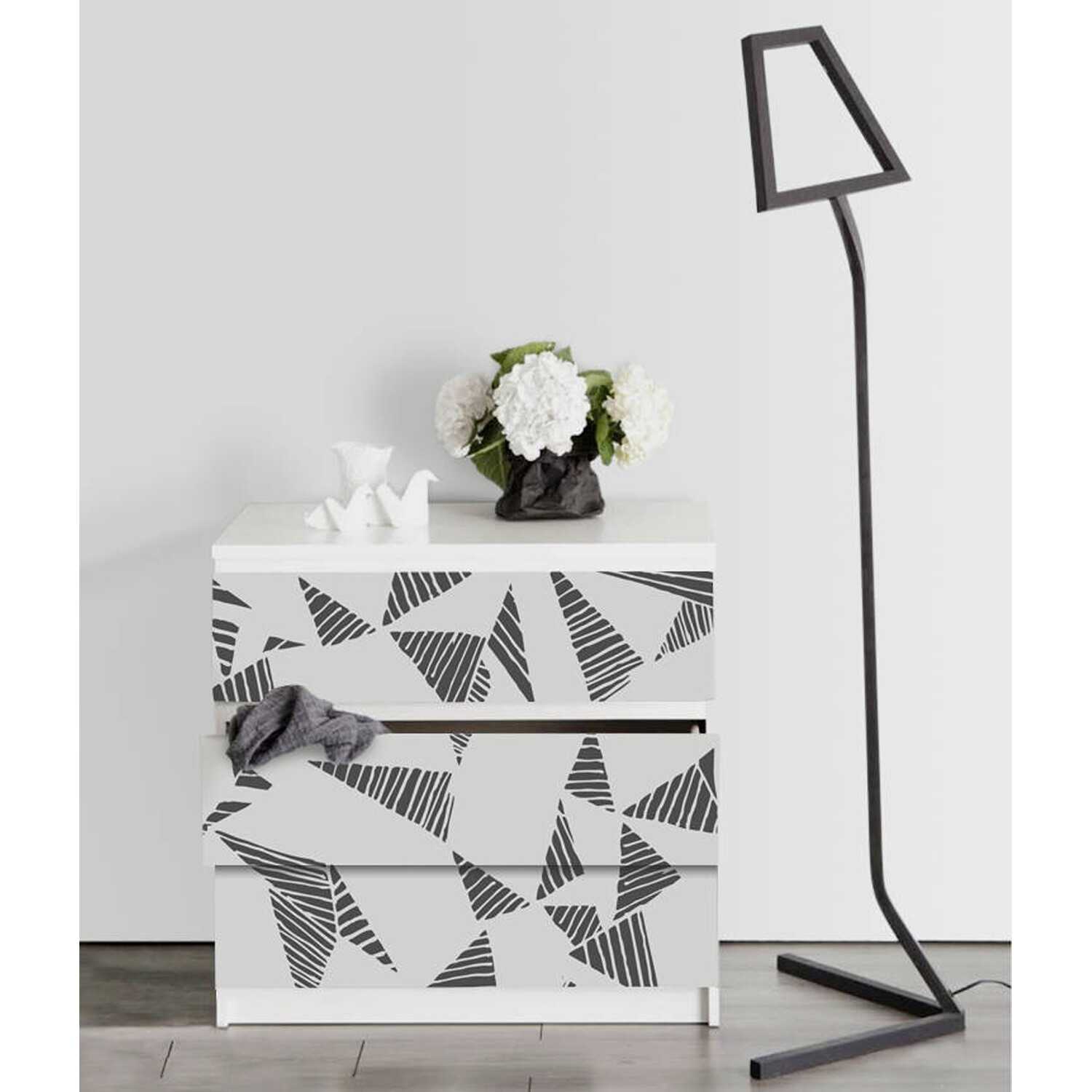 IKEA MALM dresser grey and black triangles Removable sticker for furniture