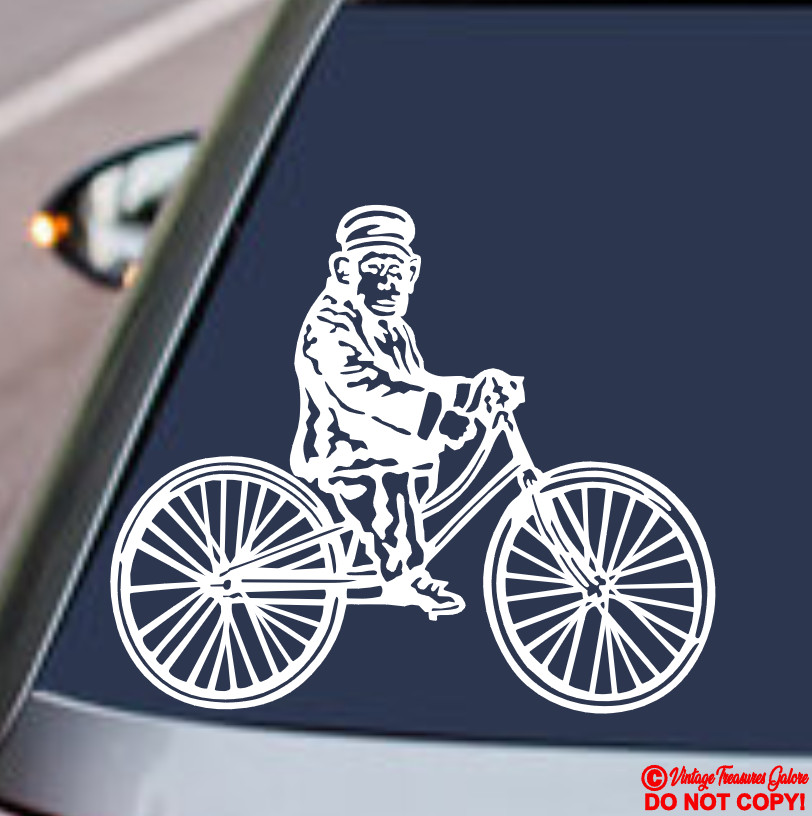 MONKEY RIDING A BIKE VINYL DECAL CAR REAR BACK WINDOW BUMPER STICKER CHIPANZEE
