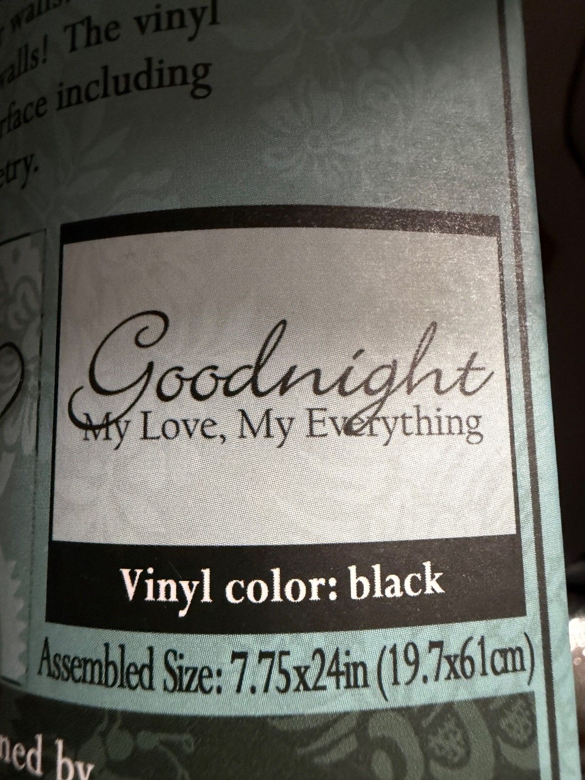 Vinyl Lettering Wall Art "Goodnight My Love, My Everything" New in Box 7"x24"