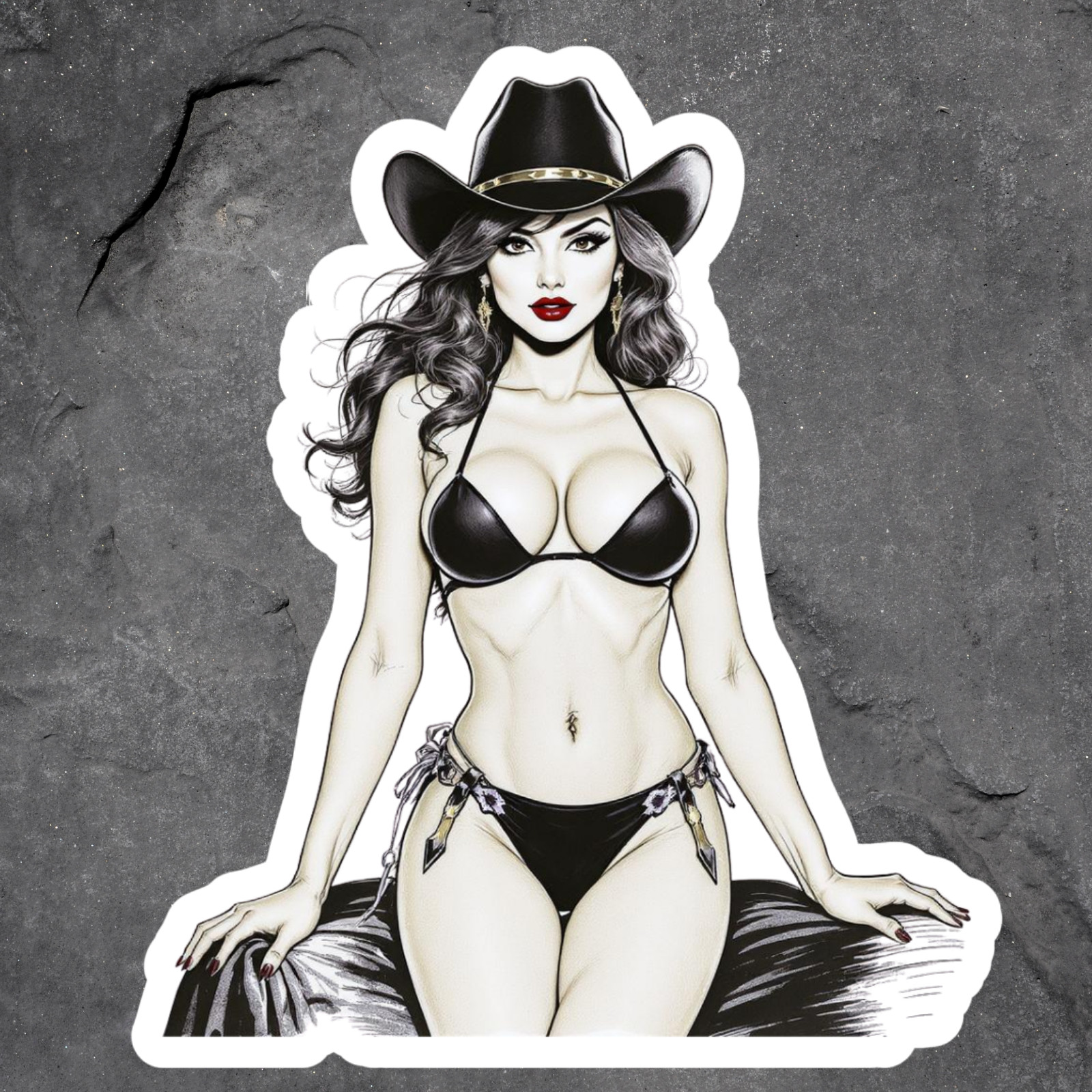 Pinup girl sticker vinyl decal cowgirl bikini hat western sexy retro