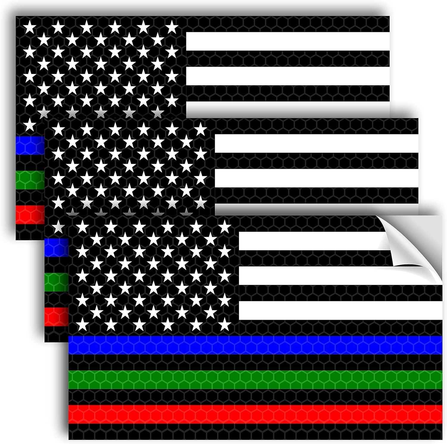 3PC Reflective Thin Line American Flag Sticker – 5×3 Inches – Blue Green and …