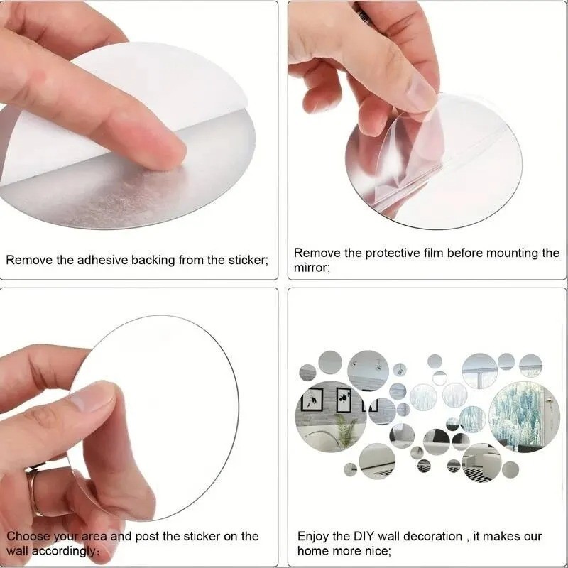 26PCS 3D Acrylic Mirror Wall Stickers Round DIY Bedroom Bathroom Decor