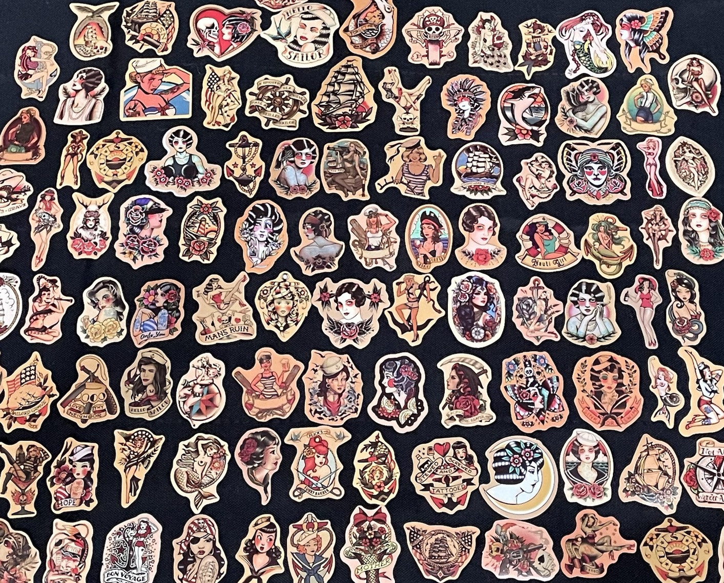 100 Stickers Retro Pinup Girl Sailor Sea Sexy Decals Tattoo Pirate Life