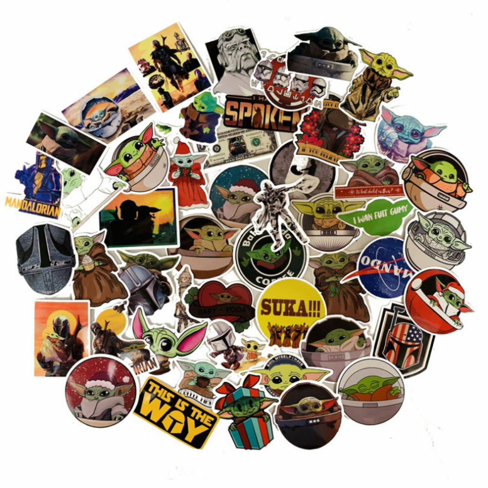 50 Pcs Mandalorian Baby Yoda Vinyl Stickers for Car Laptop Luggage Suitcase